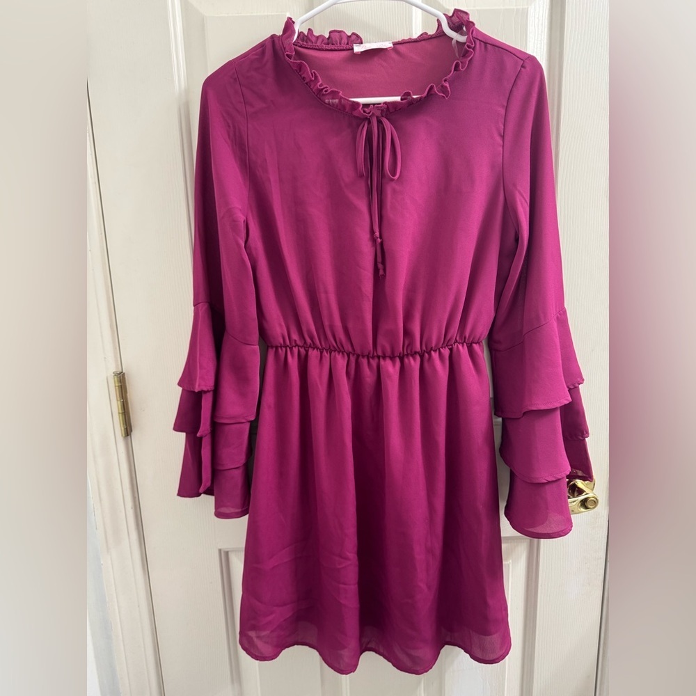 Pink Lily Pink Ruffled Tie Front Sundress